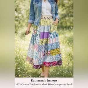 Kathmandu Imports Patchwork Cotton Maxi Skirt Boho Cottagecore Small